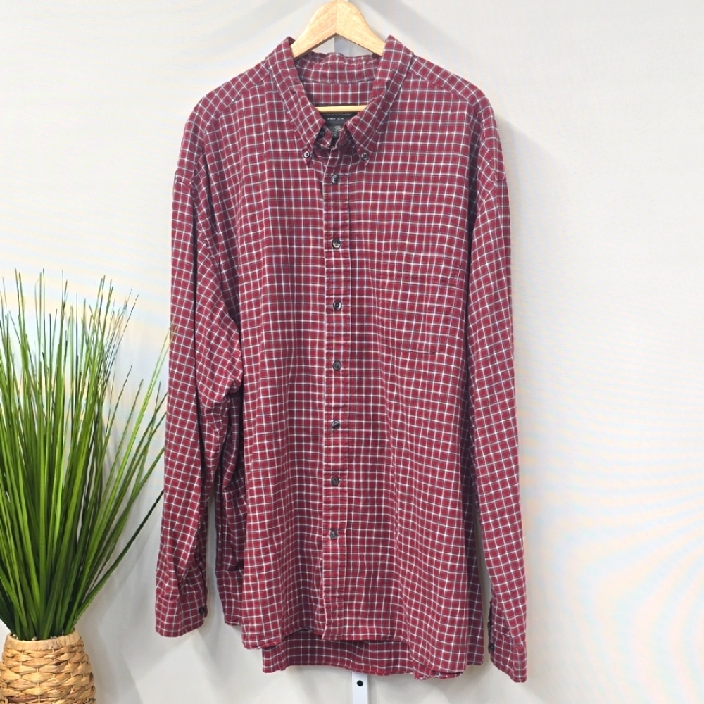 Eddie Bauer‎ Mens XXXL Tall Red Plaid Long Sleeve Cotton Button Down Shirt